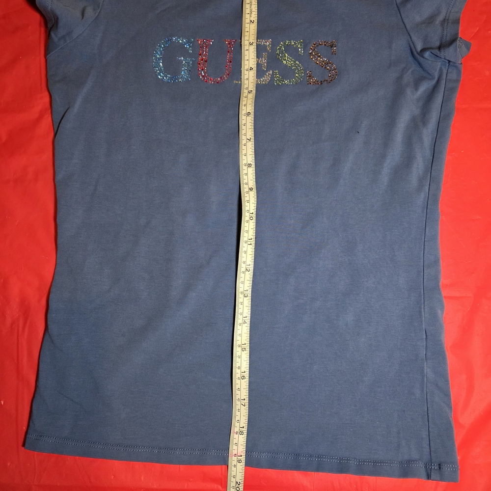 GUESS Navy Tee with Multicolor Rhinestone Logo - Picture 8 of 9